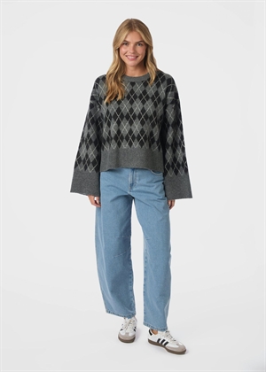 Kick check knit bluse Antracit Neo Noir 